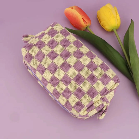 Purple Checkerboard Zipper Pouch