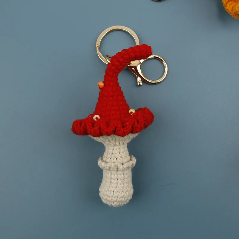 Handmade Crochet Mushroom Keychain Charm