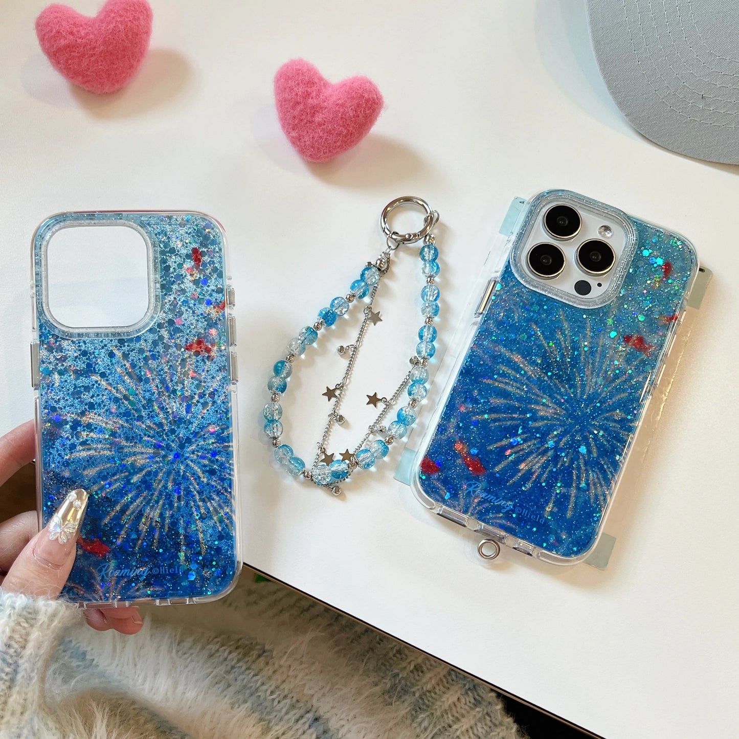 Glittering Goldfish & Firework iPhone Case - Ice Cream Cake