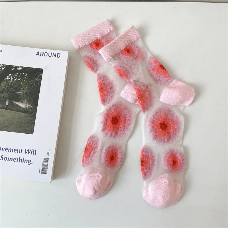 Transparent Flower Crew Socks