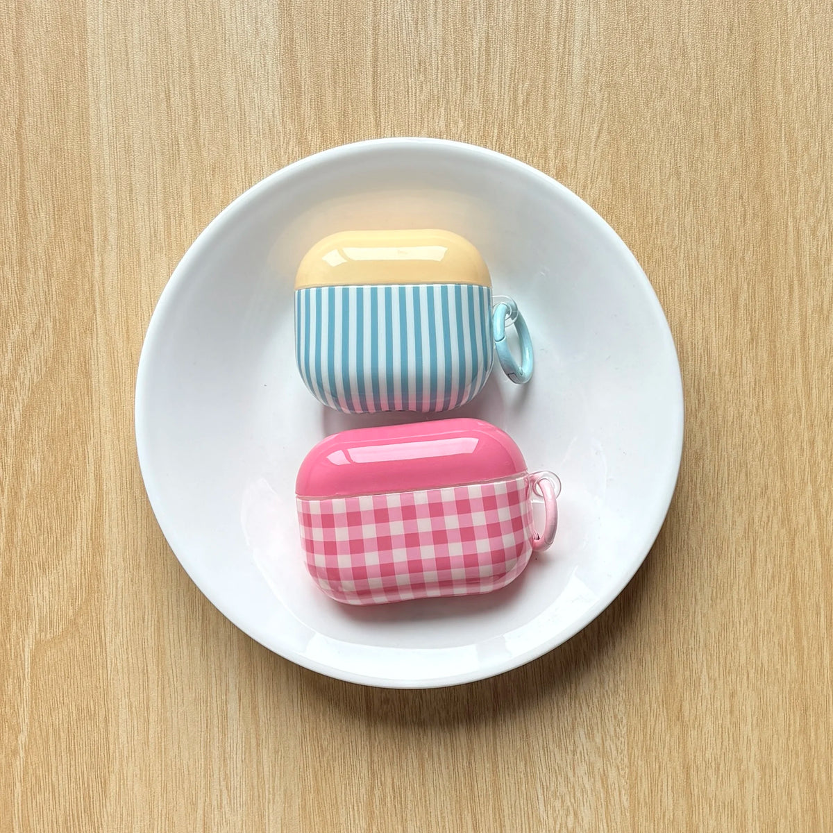 Lovely Pink Checkered Blue Stripe Pattern Dopamine Color Series Protective Earphone Case Suitable for AirPods 1 2 3 4 Pro 2 Pro3 - Ice Cream Cake
