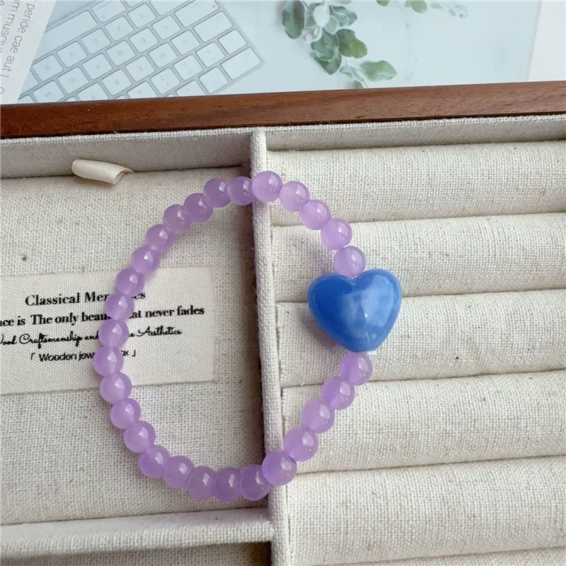Pop Colour Beaded Heart Charm Bracelet