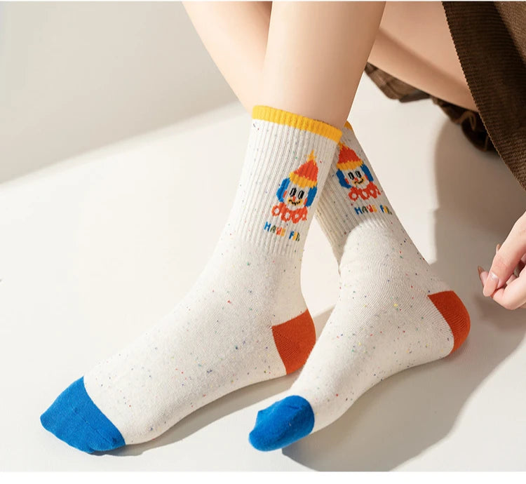 Funny Cute Cartoon Clown Casual Sports Women's Mid-tube Socks Cartoon Circus Long Cotton Socks Personality Brand Socks - Ice Cream Cake