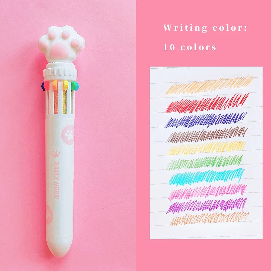 Cat Paw 10 Colours Ballpoint Pen - Ice Cream Cake