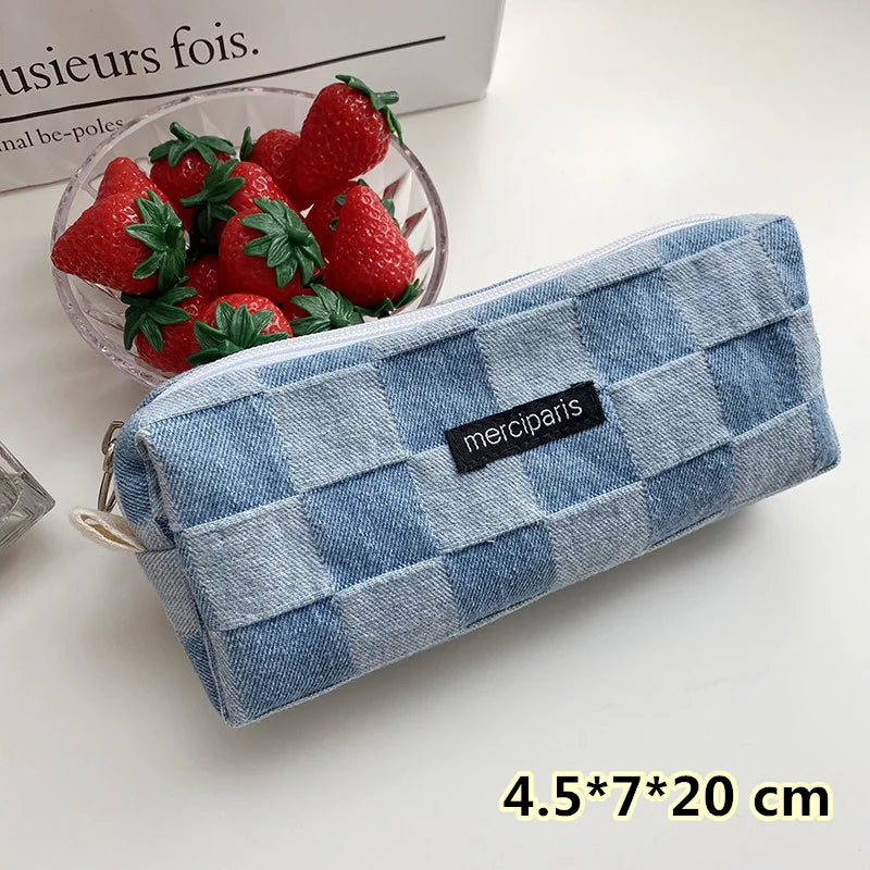 Korean Fashion Plaid Travel Makeup Kits Cosmetic Storage Bag Women Handbags Wallet Organizer Cute School Pencil Cases Pouch Bags - Ice Cream Cake