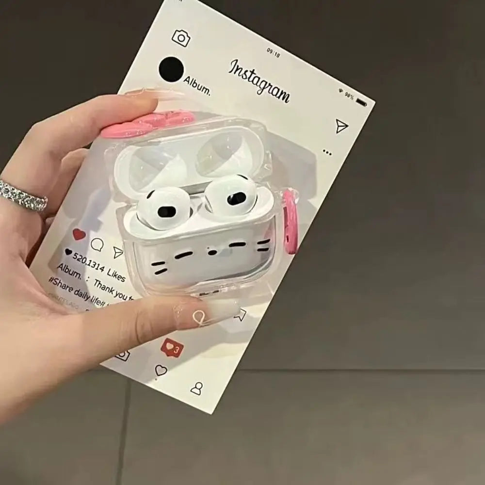 Clear case with white and pink design held over an Instagram album mockup