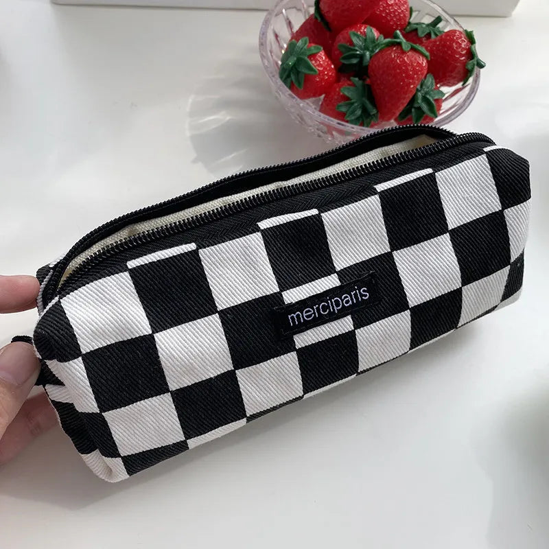 Korean Fashion Plaid Travel Makeup Kits Cosmetic Storage Bag Women Handbags Wallet Organizer Cute School Pencil Cases Pouch Bags - Ice Cream Cake