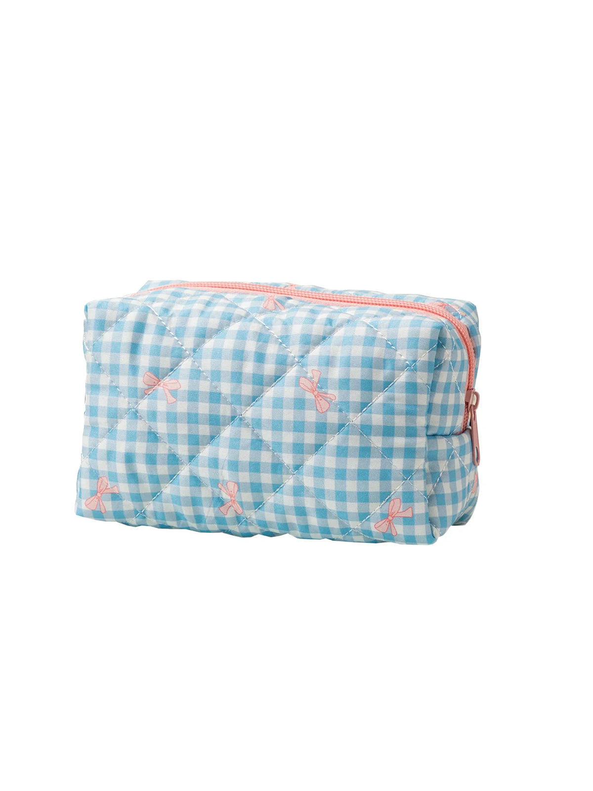 Quilted Gingham Bow Zipper Pouch