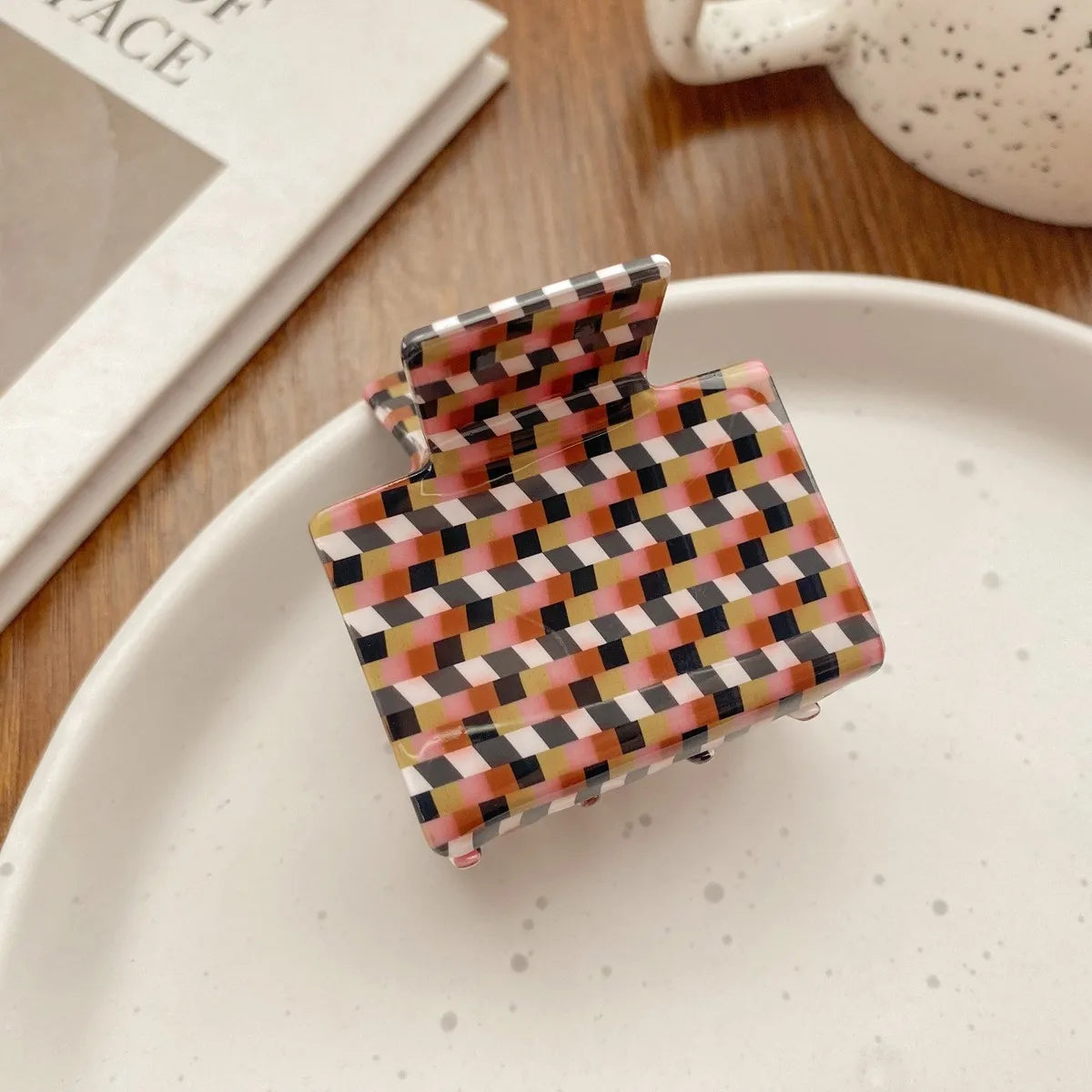 Check Pattern Acrylic Glossy Hair Claw Clip