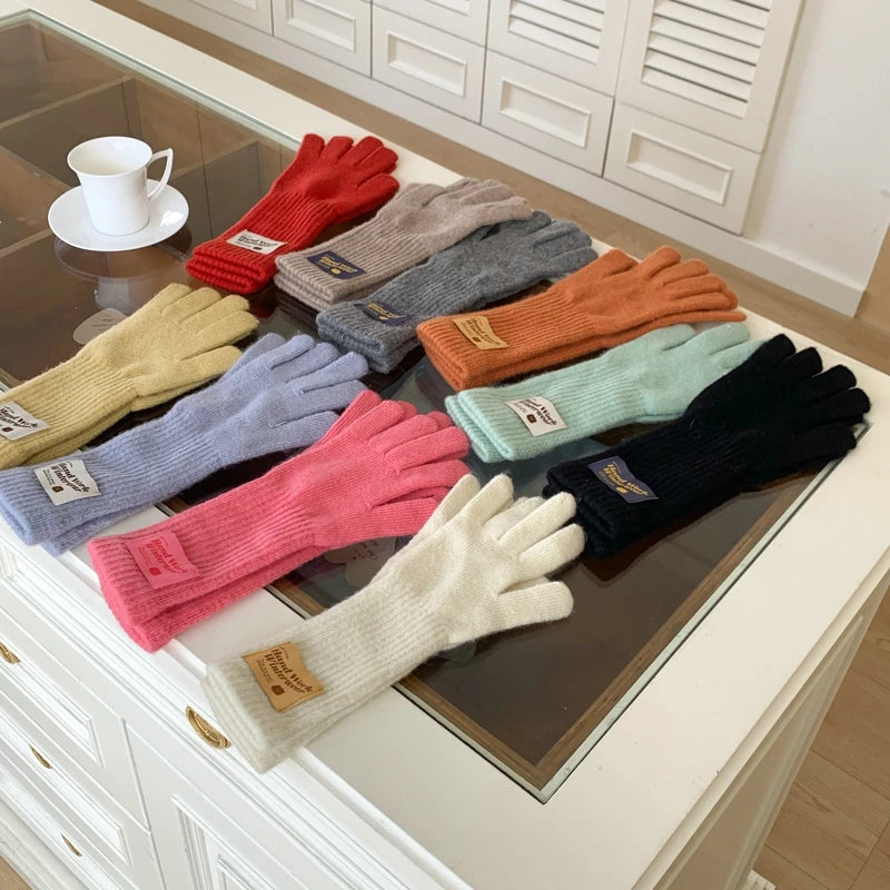 New Fashion Solid Color Touch Screen Knitted Gloves Women Winter Gloves Warm Gloves Solid Work Gloves Mittens For Women - Ice Cream Cake
