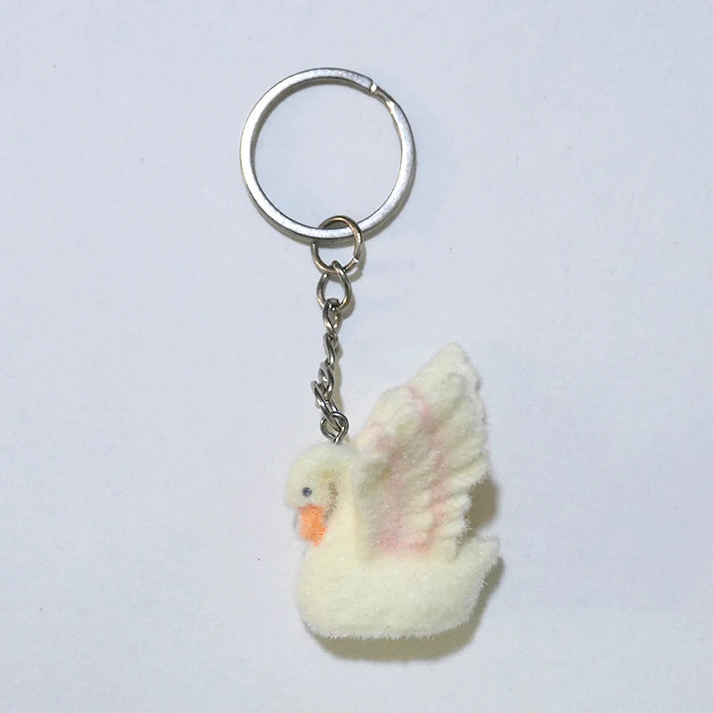 Flocked Swan Clip-On Charm Keychain