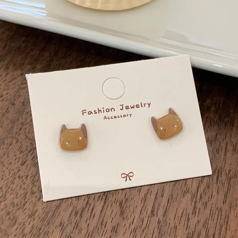Exquisite Cute Cat Stud Earring for Women Sweet Girls Resin Small Earrings Set Korean Fashion Jewelry Accessories Gifts - Ice Cream Cake