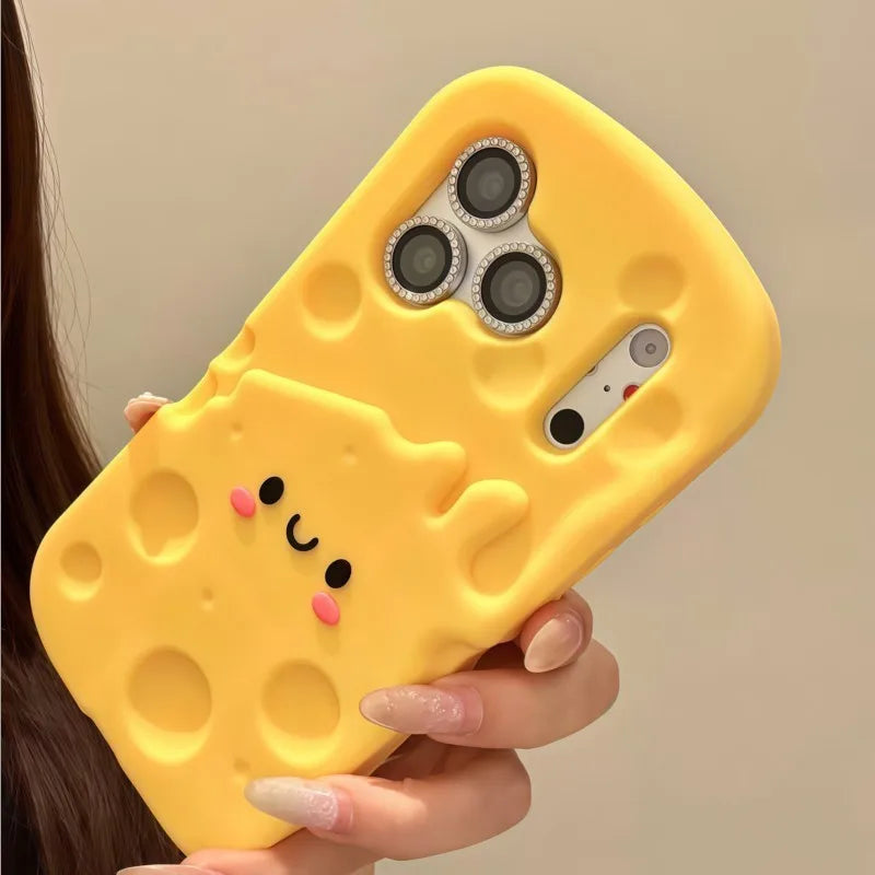 For iPhone 17 16 15 14 13 12 Pro Max 15 Plus Phone Cases Cute 3D Cartoon Cheese Soft Silicone Shockproof Cover lovers & Sisters - Ice Cream Cake