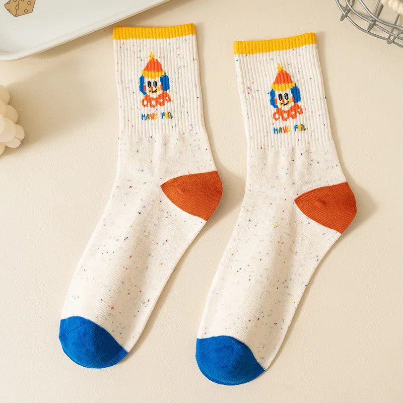 Funny Cute Cartoon Clown Casual Sports Women's Mid-tube Socks Cartoon Circus Long Cotton Socks Personality Brand Socks - Ice Cream Cake
