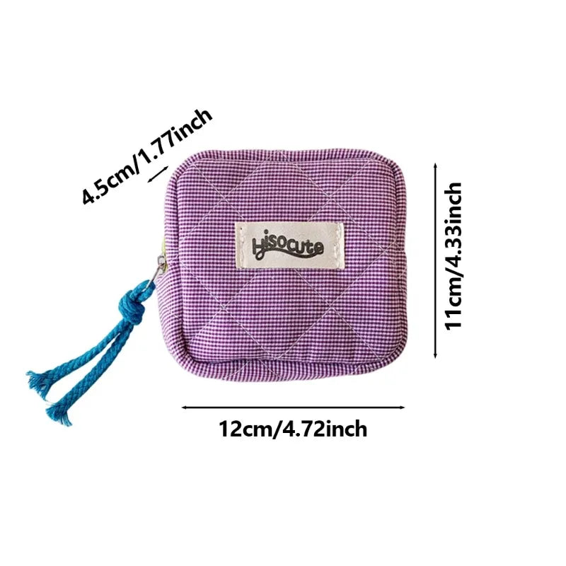 Gingham Quilted Zipper Pouch