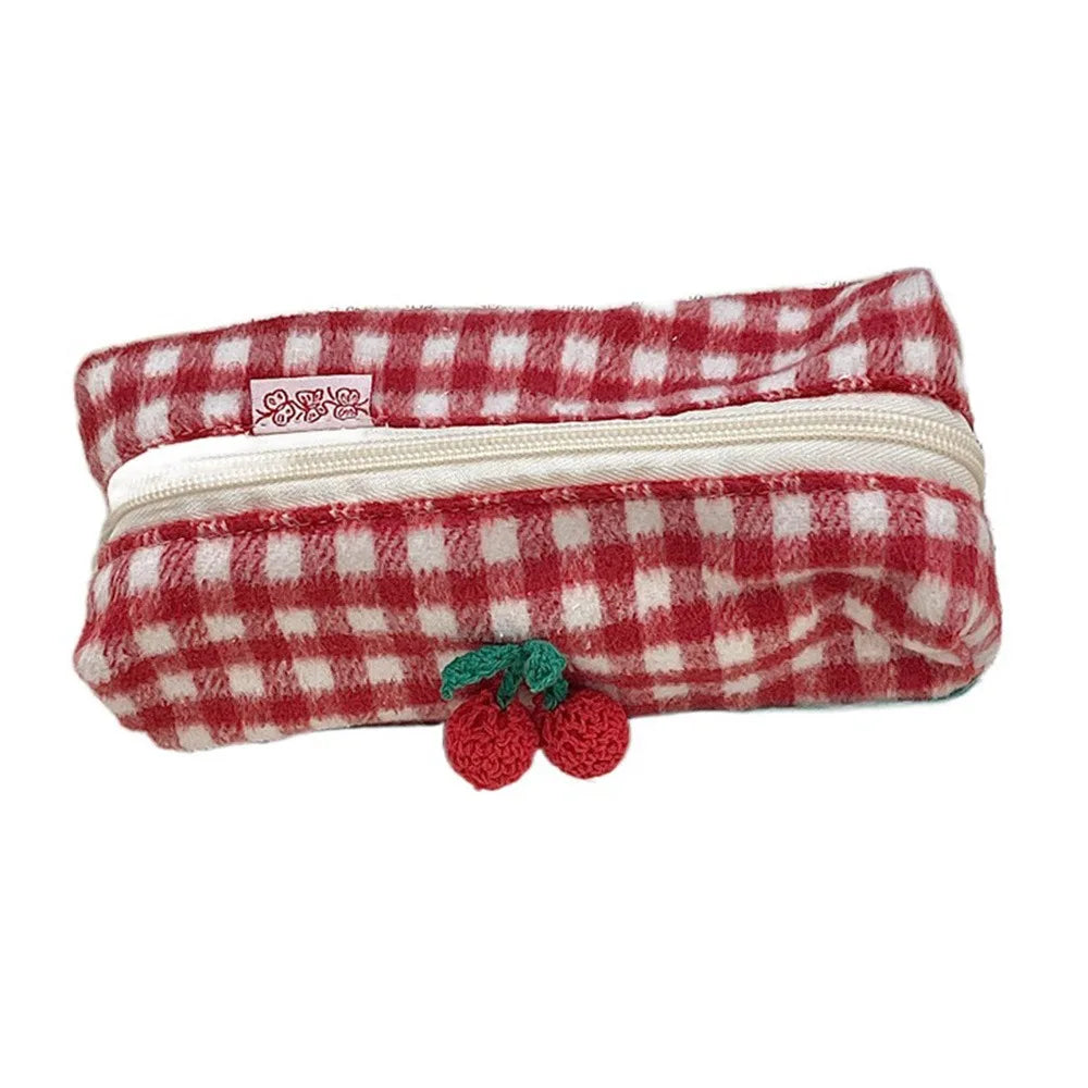 Winter Cat Gingham Zipper Pouch - Ice Cream Cake