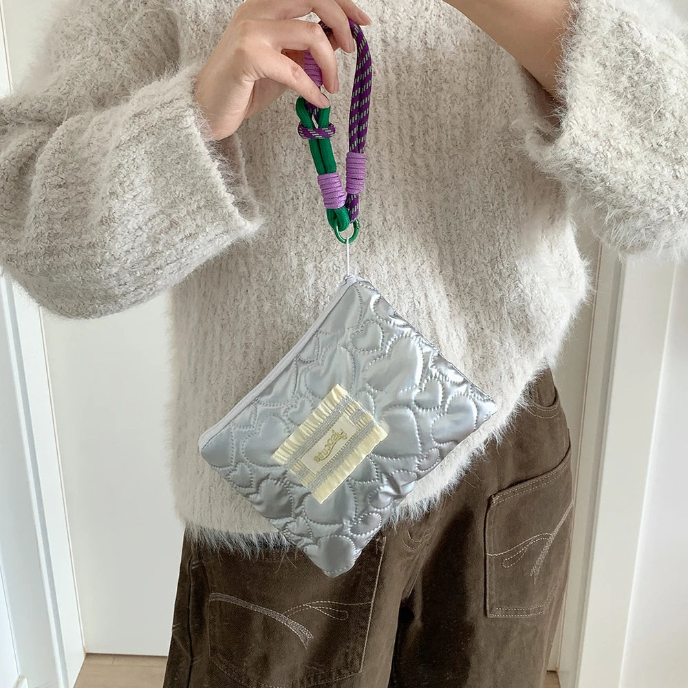 Korean Fashion Square Silver Love Makeup Bag Handbag Trendy Girls Lipstick Storage Bag Gifts Student Stationery Pencil Case New - Ice Cream Cake