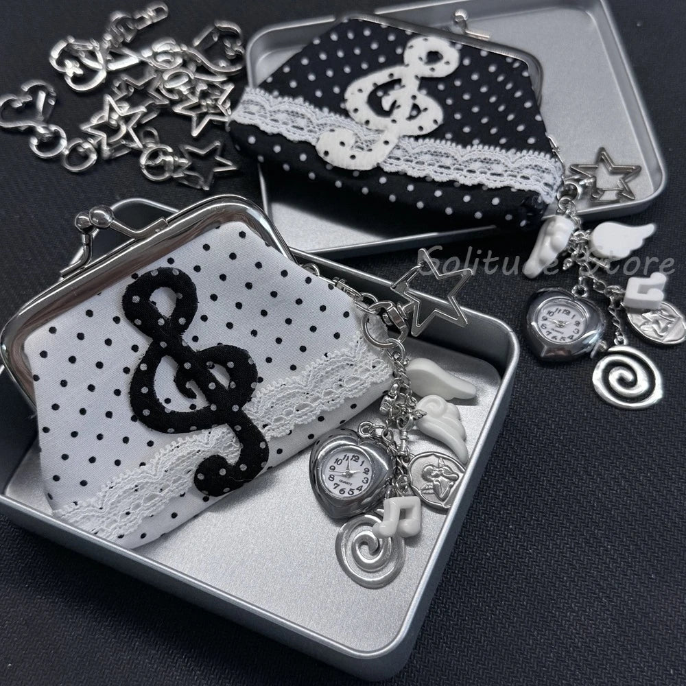 Cute Y2k Coin Purses Lady Small Wallet Wave Dot Handmade Lace Showa Rose Vintage Bag Hanging Pendant Earphone Bag Wallet - Ice Cream Cake