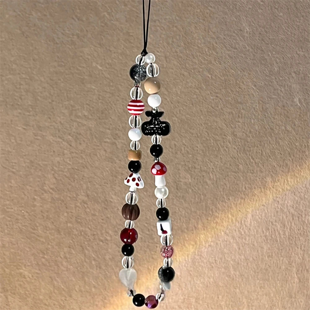INS Korean Cute Cherry Mushrooms Pendant Phone Chain For iPhone Samsung Jewelry Strap Gift Girl Hanging Universal Decor Rope - Ice Cream Cake