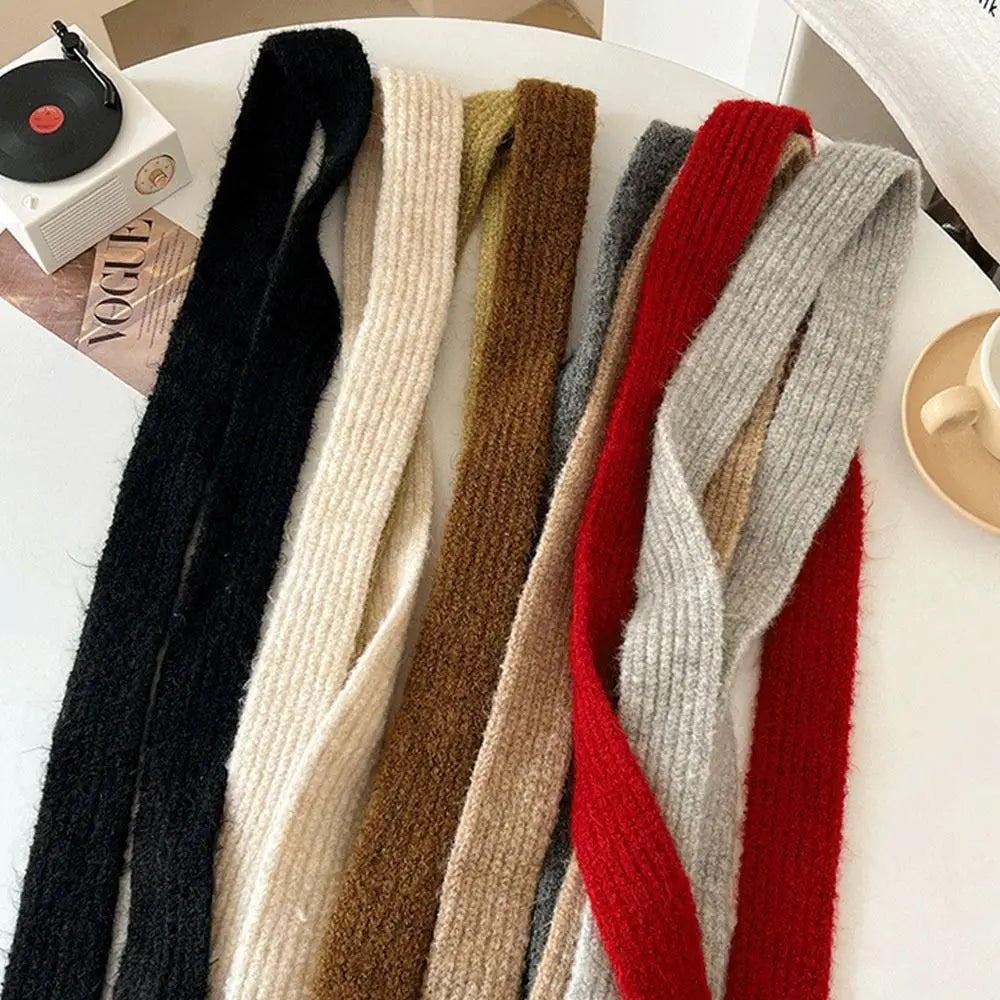 Imitation Wool Women's Long Scarf Knitted Narrow Design Y2K Girl Scarf Decorative Neckerchief Skinny Scarf Streetwear - Ice Cream Cake