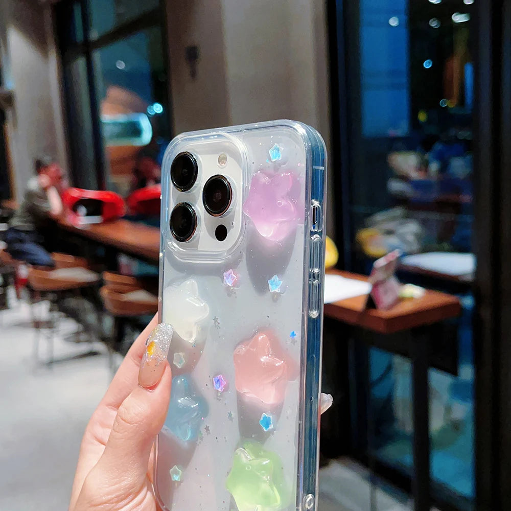 Super Cute Glow in dark Case for iPhone 16 15 14 13 17 Pro Max Cases Shockproof IPhone 17 air Soft Cover 3D Star kawaii Coque - Ice Cream Cake