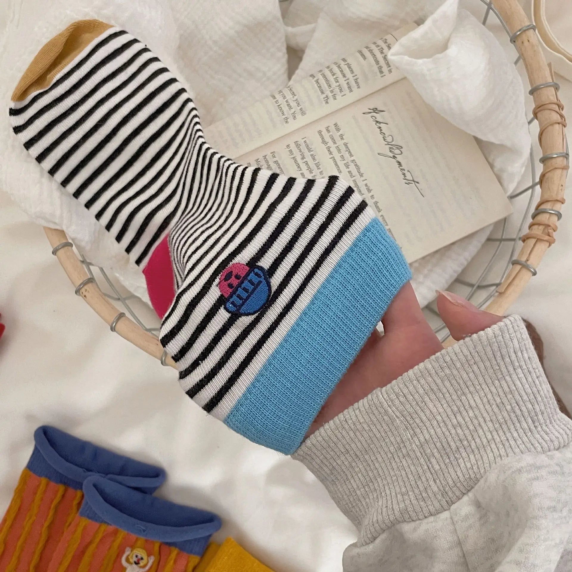 Happy Stripe Character Crew Socks - Ice Cream Cake