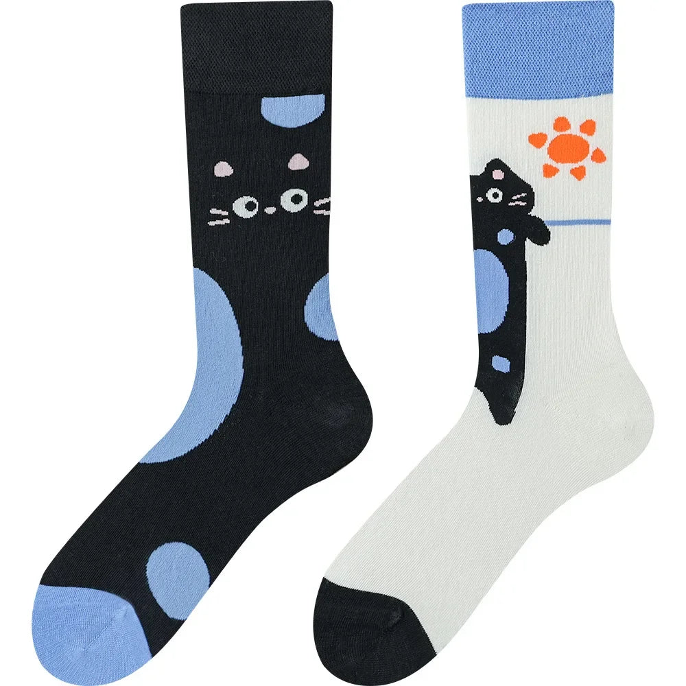 Happy Socks AB Asymmetrical Socks Cartoon Color Contrast Fashion Cotton Men And Women Couples Mid Tube Socks - Ice Cream Cake