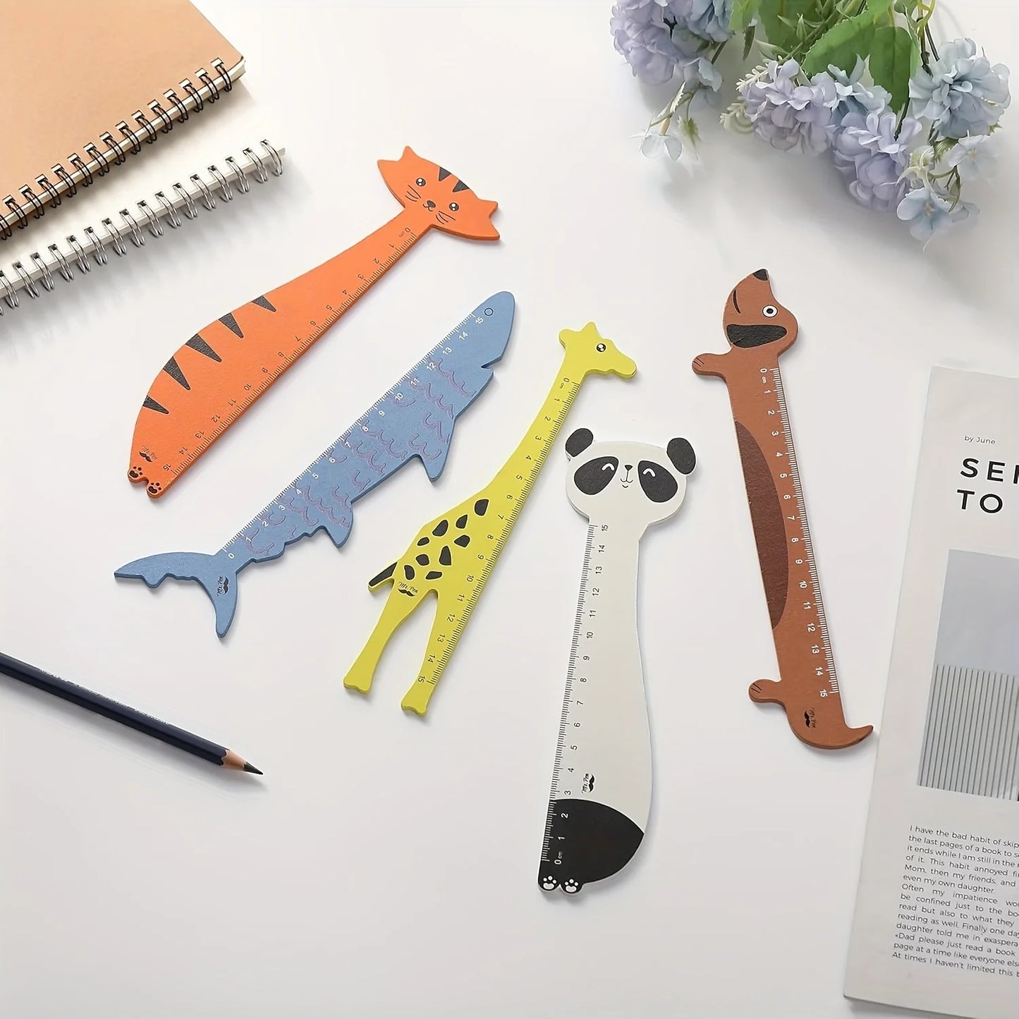 5 animal shaped rulers - decorative and practical measuring tools, classroom, holiday gifts, classroom accessories, fun design - Ice Cream Cake