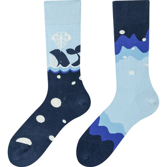 Happy Socks AB Asymmetrical Socks Cartoon Color Contrast Fashion Cotton Men And Women Couples Mid Tube Socks - Ice Cream Cake