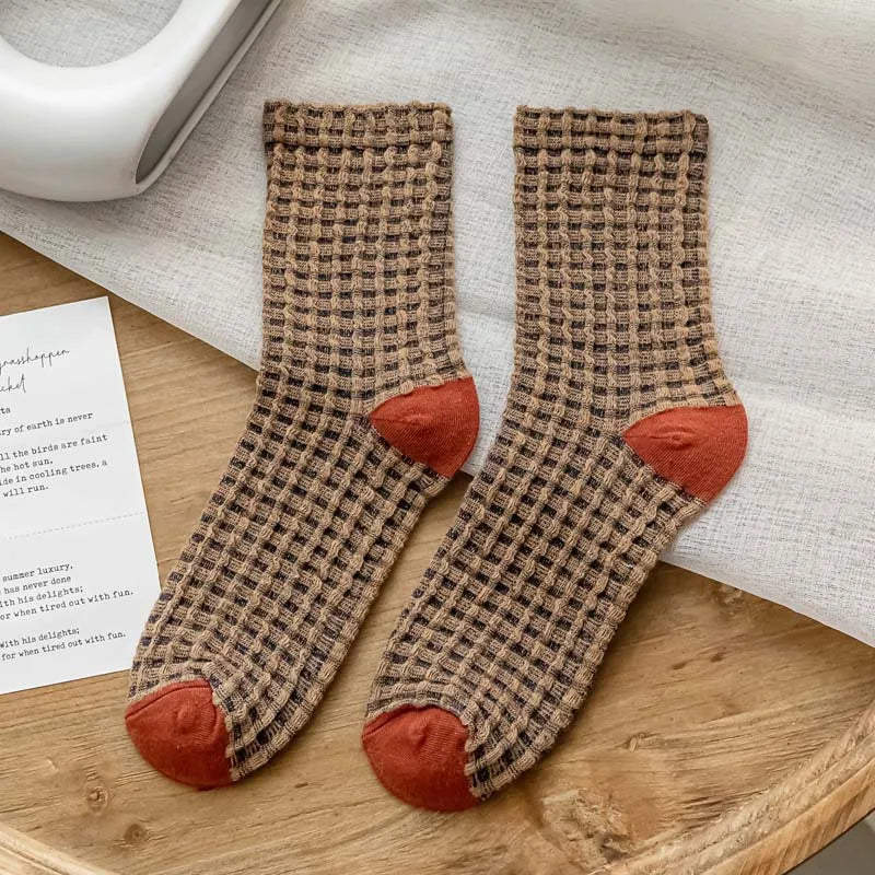 Waffle Pattern Crew Socks