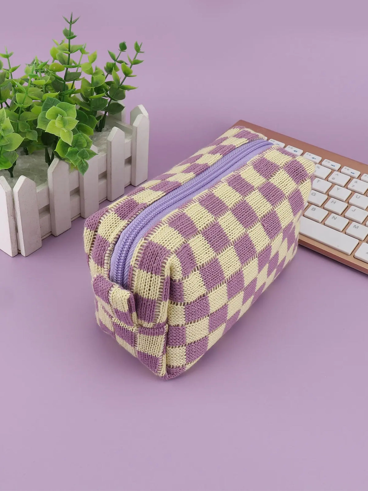 Purple Checkerboard Zipper Pouch