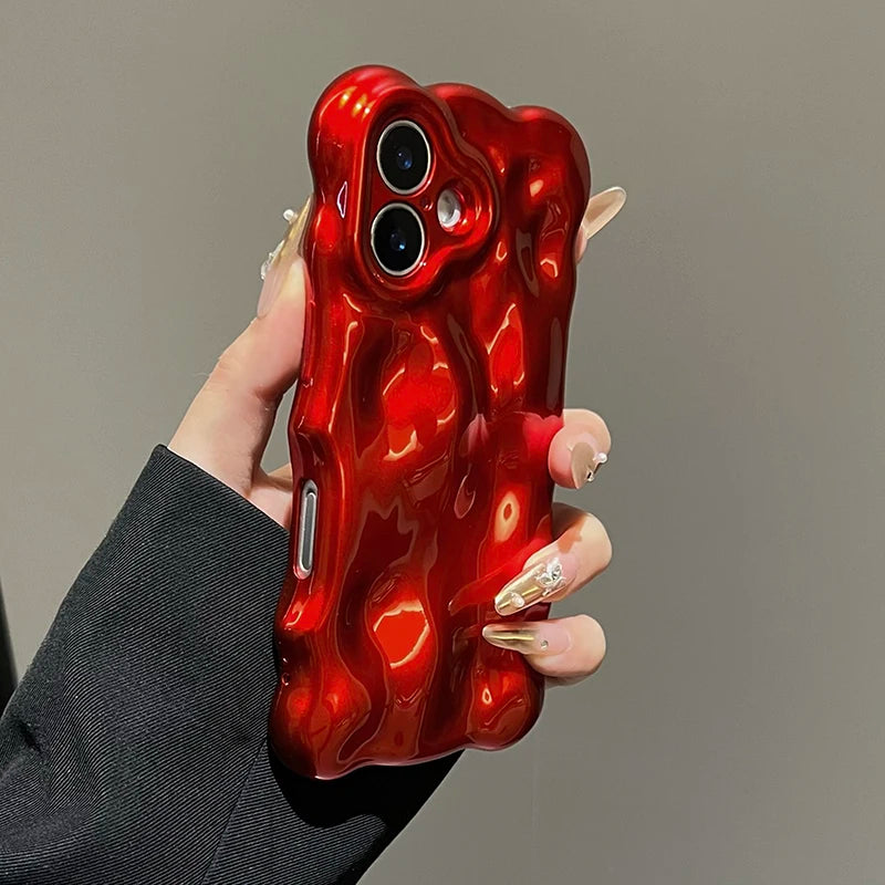 Fashion Red Wave Water Ripple TPU Phone Case For iPhone Air 11 12 13 14 16 17 Pro Max 15 Plus Anti-Fall Silicone Back Cover - Ice Cream Cake