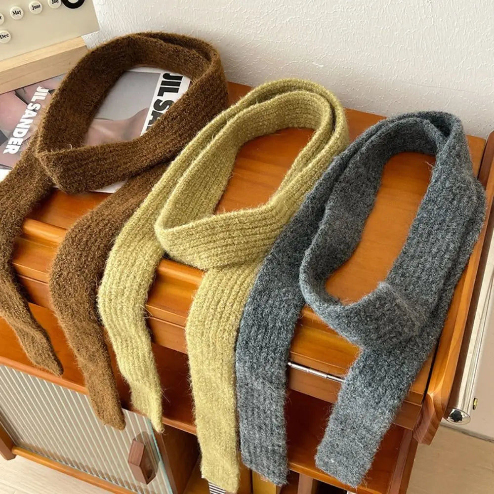 Imitation Wool Women's Long Scarf Knitted Narrow Design Y2K Girl Scarf Decorative Neckerchief Skinny Scarf Streetwear - Ice Cream Cake