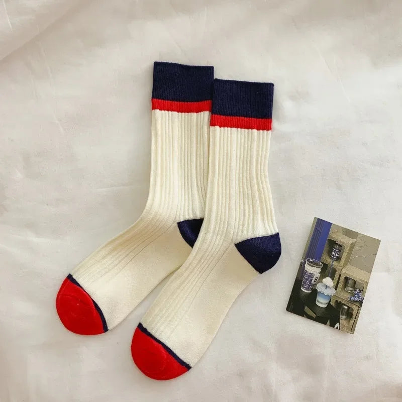 Contrast Stripe Crew Socks - Ice Cream Cake