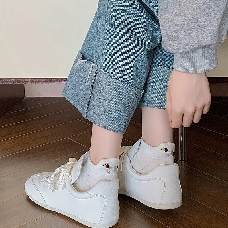 Spring Summer Thin Women Short Socks Polka Dots Cute Cartoon Sausage Dog Embroidery Boat Socks Pure Cotton Short Trendy Socks - Ice Cream Cake