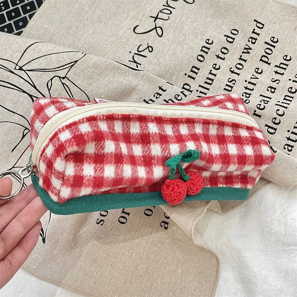 Winter Cat Gingham Zipper Pouch - Ice Cream Cake