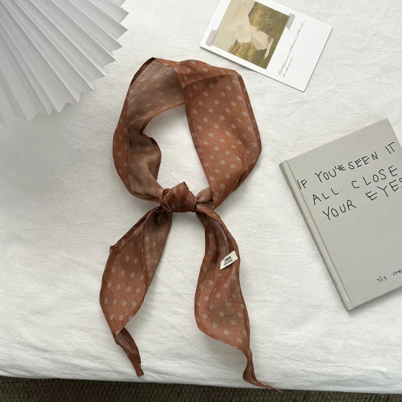 Polka Dot Scarf for Women 2026 New Spring Korean Style Artistic Retro Neck High-Grade Cotton and Linen Accessories Ornament - Ice Cream Cake