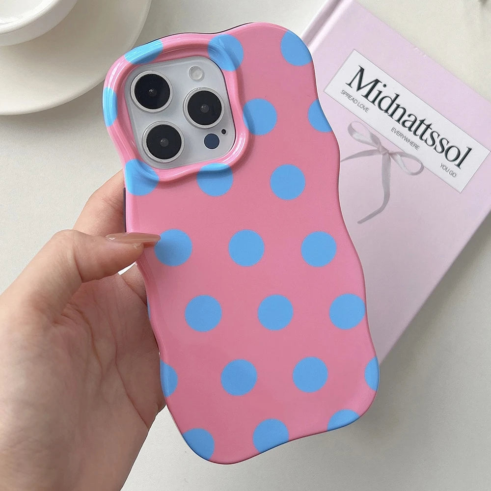 Fashion 2 in 1 Glossy Wave Point Phone Case for iPhone 13 14 15 16 17 Pro Max Wave Edges Comfortable Touch Hard Slim Back Cover - Ice Cream Cake
