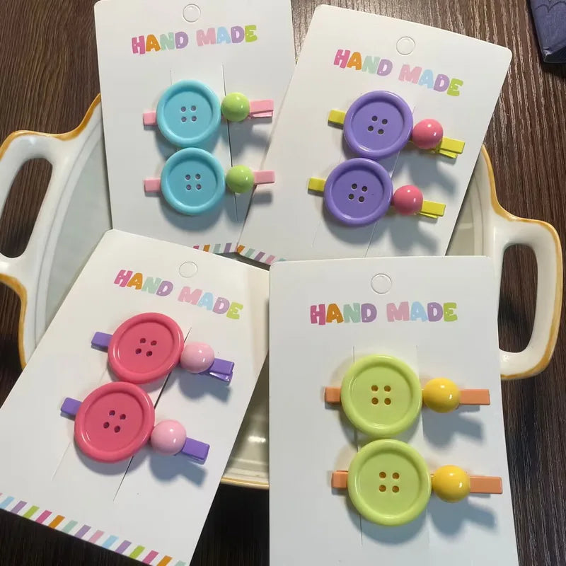 Colourful Button Hair Clip Set