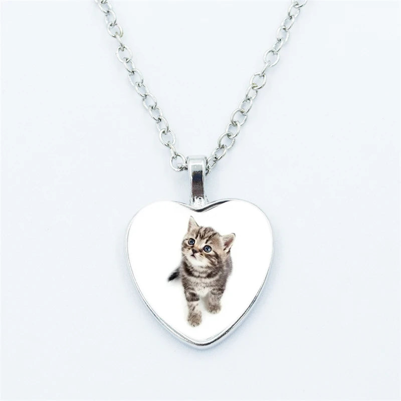 Heart Shaped Kitschy Kitty Cat Pendant Necklace