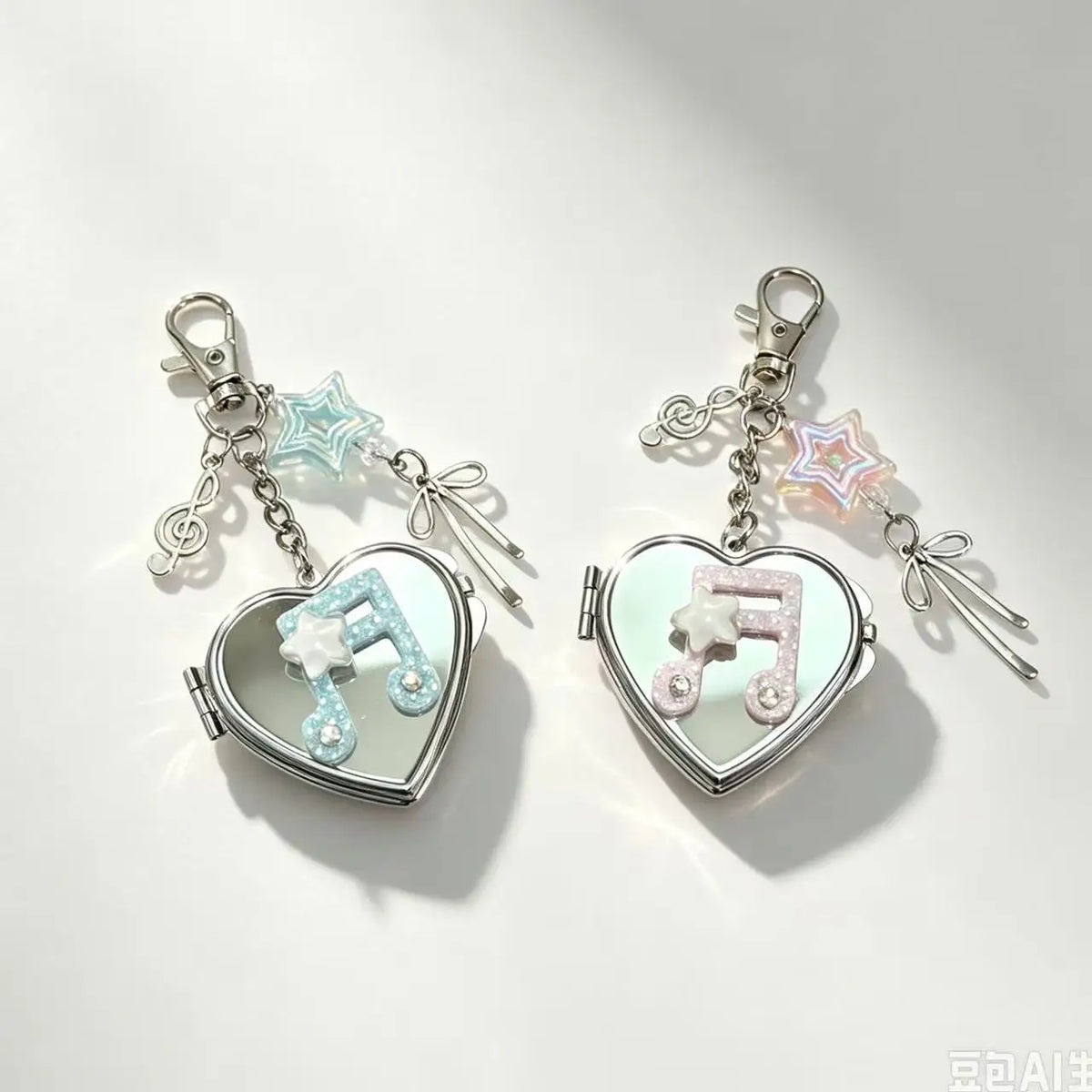 Korean-inspired Love Note Mirror Bag Accessories Fashion Star Keychain Double-sided Makeup Mirror Keychain Bag Hanging Decor - Ice Cream Cake