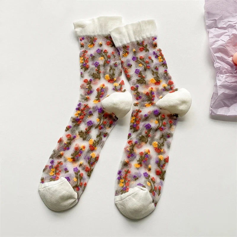 Transparent Floral Crew Socks