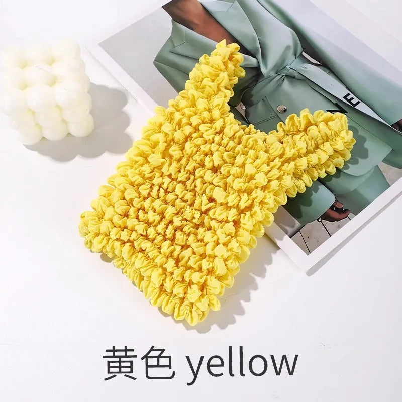 1PCS New Expansion Fold Pleated Flexible Stretch Mini Shopping Bag Large Capacity Bubble Elastic Portable Handbag Storage Bag - Ice Cream Cake