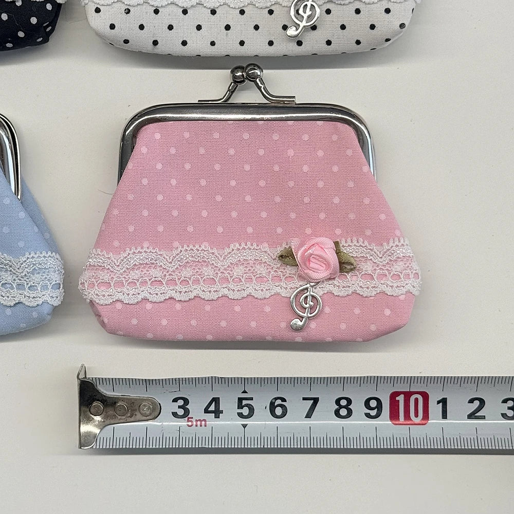 Cute Y2k Coin Purses Lady Small Wallet Wave Dot Handmade Lace Showa Rose Vintage Bag Hanging Pendant Earphone Bag Wallet - Ice Cream Cake