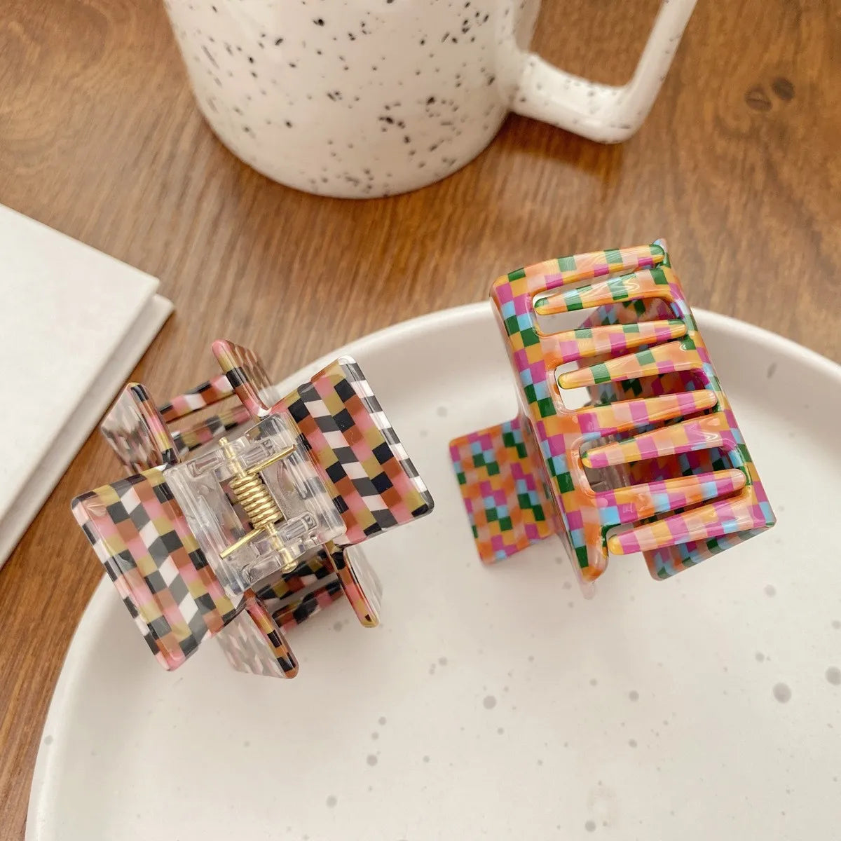 Check Pattern Acrylic Glossy Hair Claw Clip