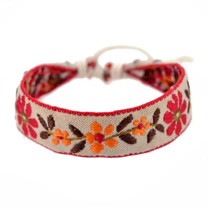 Boho Strawberry Flower Embroidered Bracelet Handmade Braided Bracelet Friendship Wrap Bracelets Thread Woven Wristbands - Ice Cream Cake