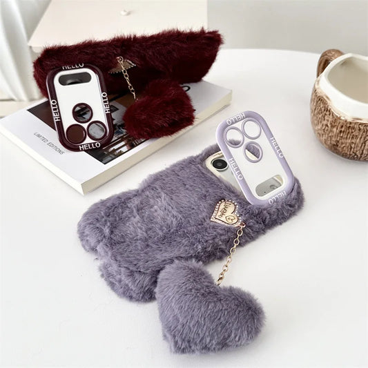Faux Fur Fuzzy Heart Charm iPhone Case - Ice Cream Cake