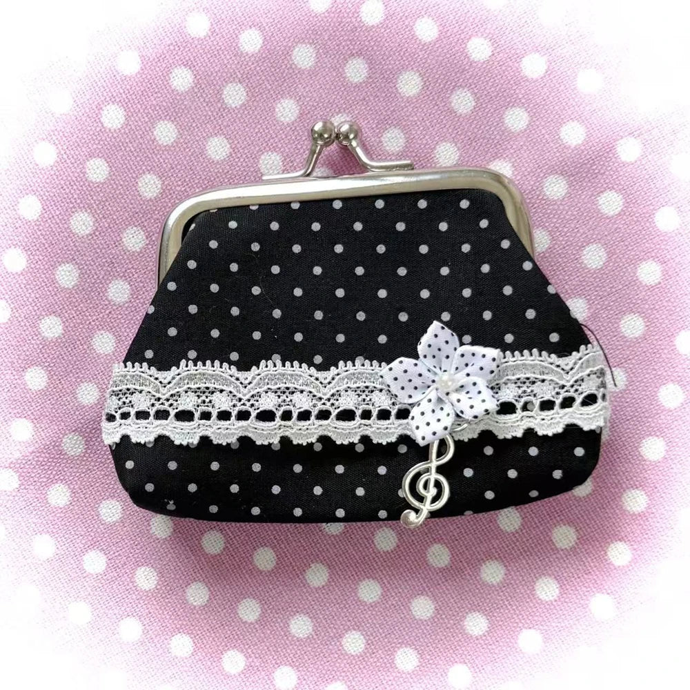 Cute Y2k Coin Purses Lady Small Wallet Wave Dot Handmade Lace Showa Rose Vintage Bag Hanging Pendant Earphone Bag Wallet - Ice Cream Cake