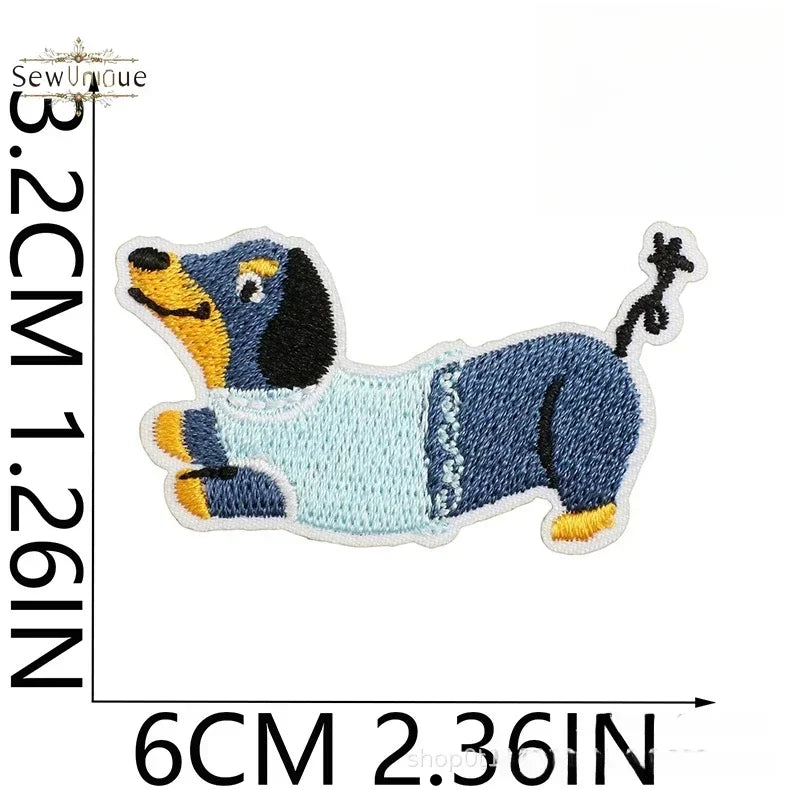 Korean Cute Dachshund Dog Embroidery Cloth Sticker DIY Bag Dress Up Puppy Patch Ironing DIY Apparel Sewing Supplies - Ice Cream Cake
