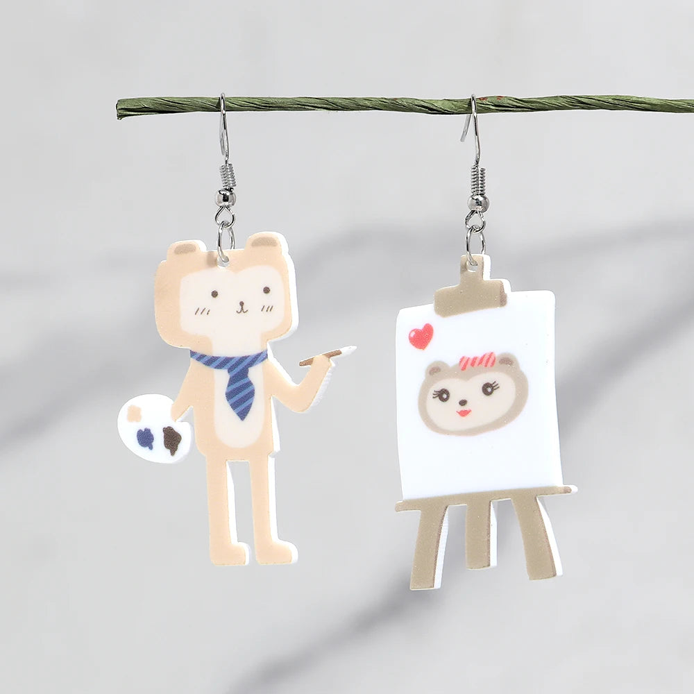 Cute Acrylic Cartoon Animals Dangle Earrings Lovely Asymmetric Elephant  Dinosaur Cat Earrings Funny Jewelry Gifts - Ice Cream Cake